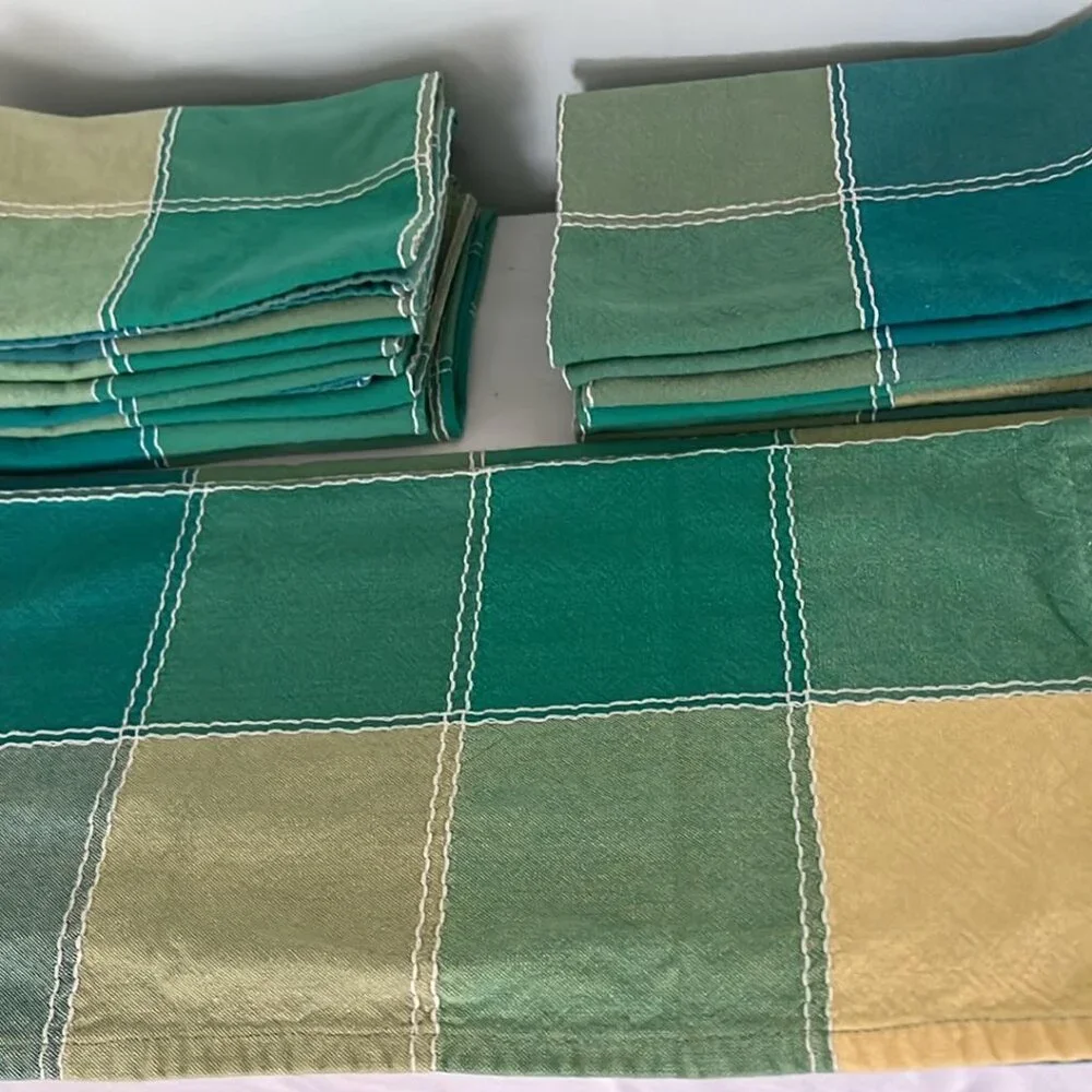 Cloth Napkins Green Blue Yellow Set of 8 FarmHouse ShabbyChic CottageCore Spring